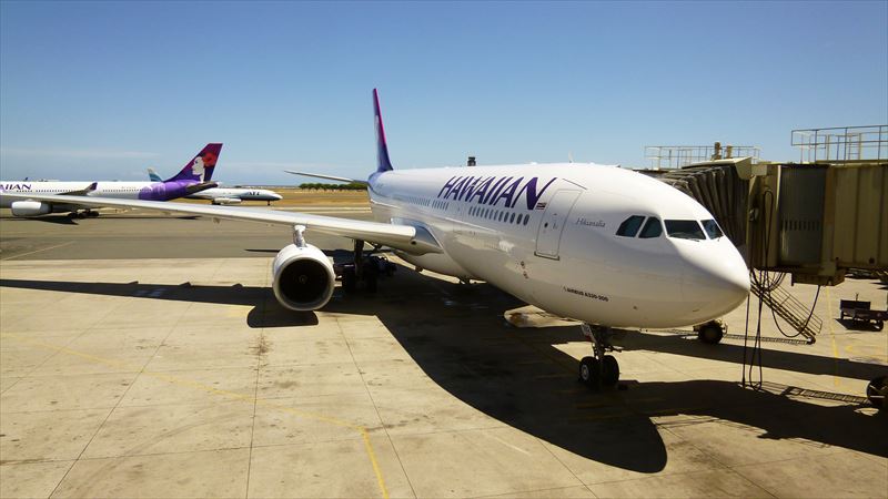 ハワイアン航空HA449便［14:20ホノルル→18:15関西］機材A330-200